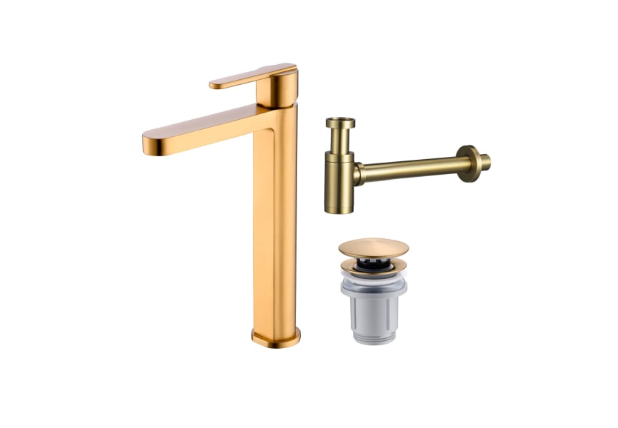 Pack Roma Imex robinet de lavabo à bec haut + Bonde à déclic + Siphon principal 2