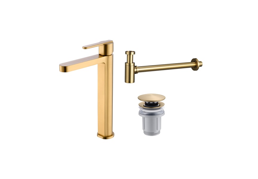 Pack Roma Imex robinet de lavabo à bec haut + Bonde à déclic + Siphon principal 2