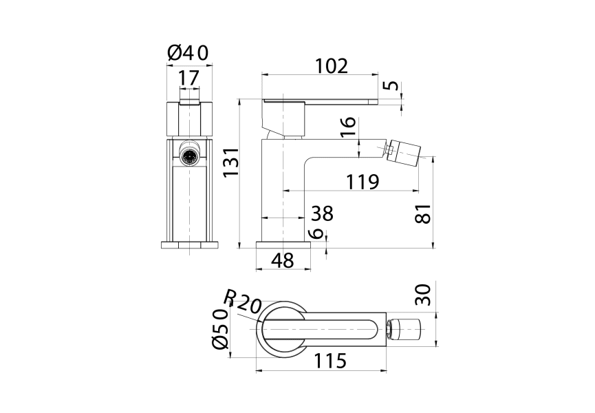 Mitigeur de bidet Imex Roma croquis 4