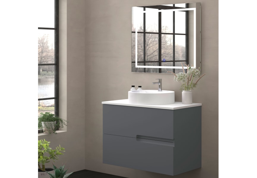 Meuble de salle de bains avec plan de toilette en pierre compacte colorée Lia Bruntec blanc principal 5