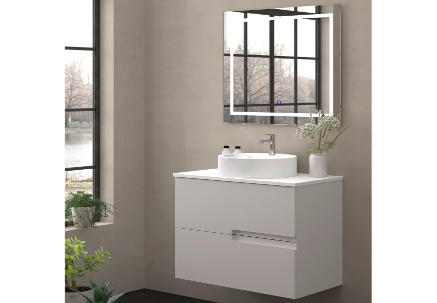 Meuble de salle de bains avec plan de toilette en pierre compacte colorée Lia Bruntec blanc principal 2