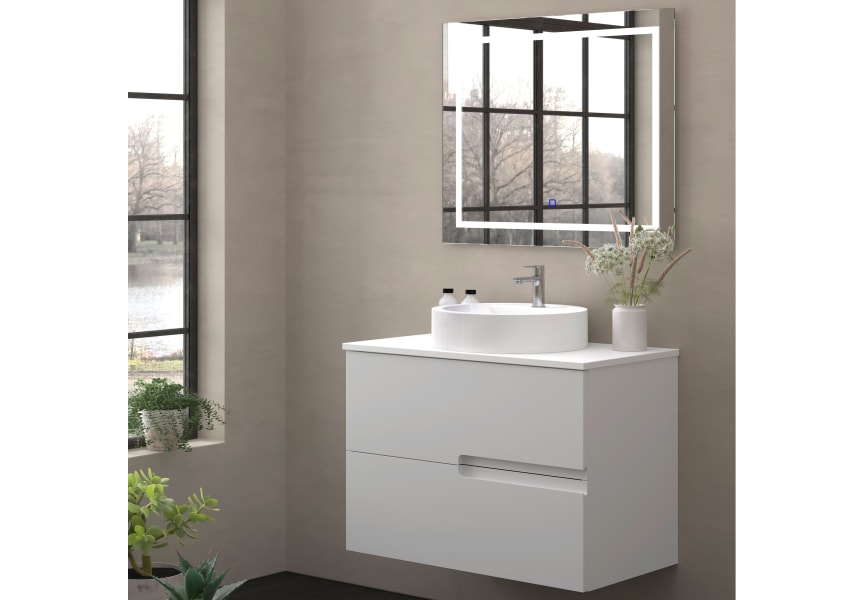 Meuble de salle de bains avec plan de toilette en pierre compacte colorée Lia Bruntec blanc principal 3