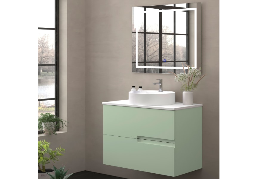 Meuble de salle de bains avec plan de toilette en pierre compacte colorée Lia Bruntec blanc principal 8