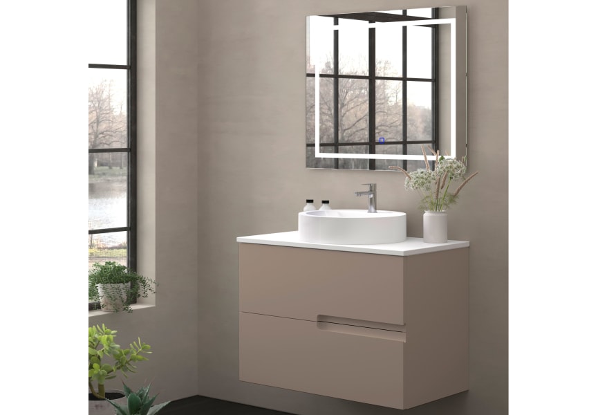 Meuble de salle de bains avec plan de toilette en pierre compacte colorée Lia Bruntec blanc principal 4