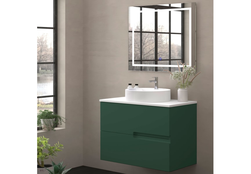 Meuble de salle de bains avec plan de toilette en pierre compacte colorée Lia Bruntec blanc principal 6