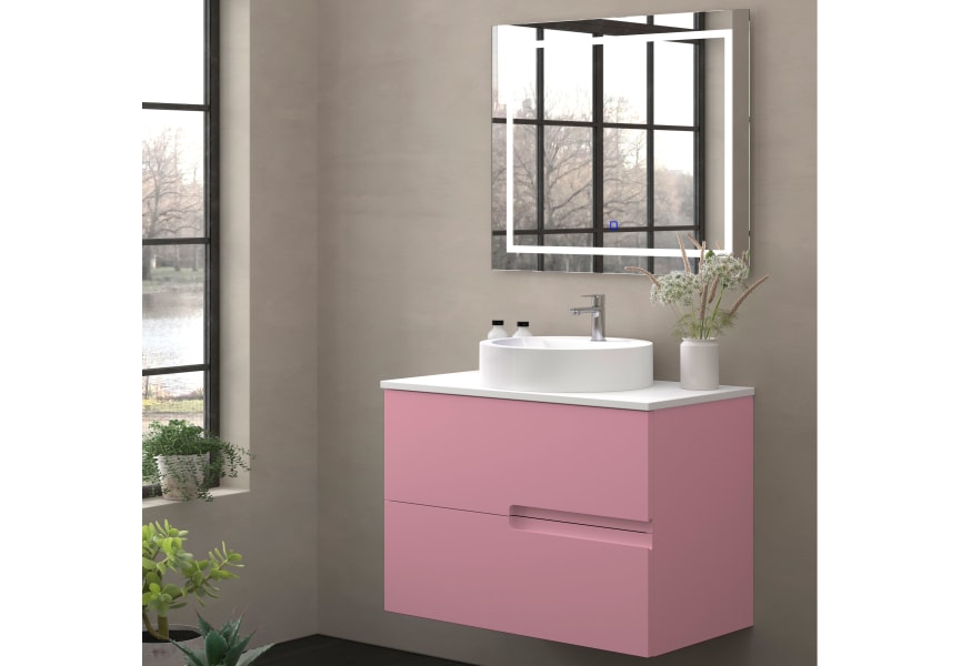 Meuble de salle de bains avec plan de toilette en pierre compacte colorée Lia Bruntec blanc principal 9