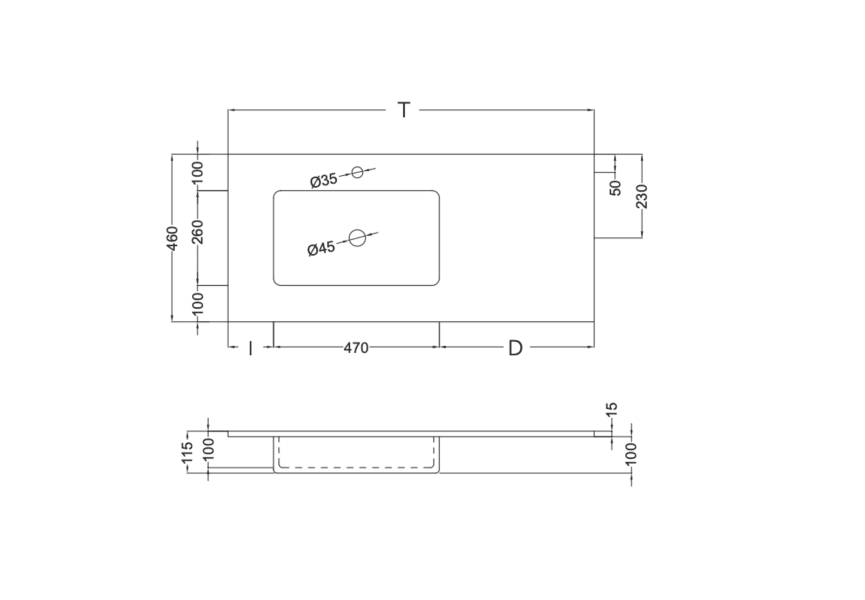 Lavabo encastré Mara Masai Coycama croquis 17