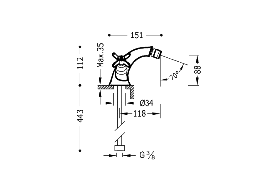 mitigeur de bidet Class Tres croquis 2