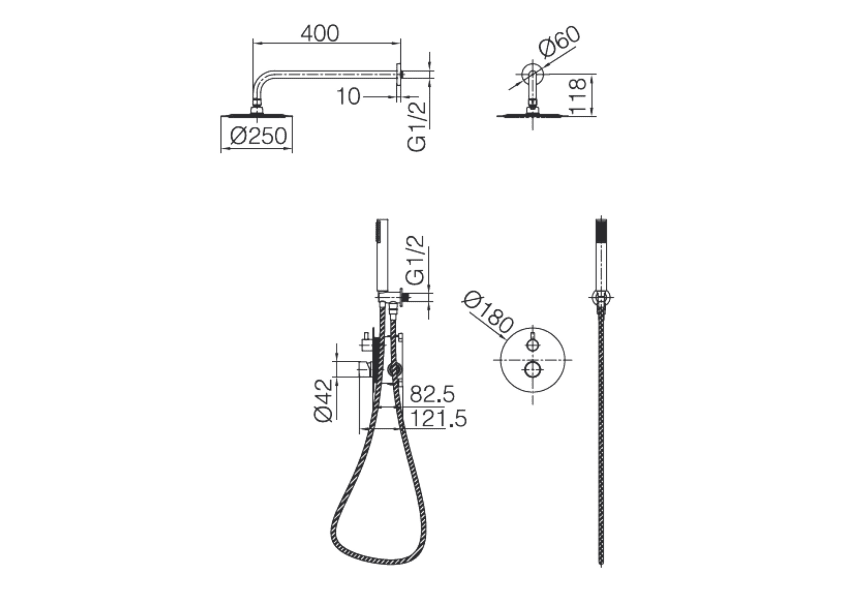 Ensemble de douche à encastrer Monza Imex croquis 10