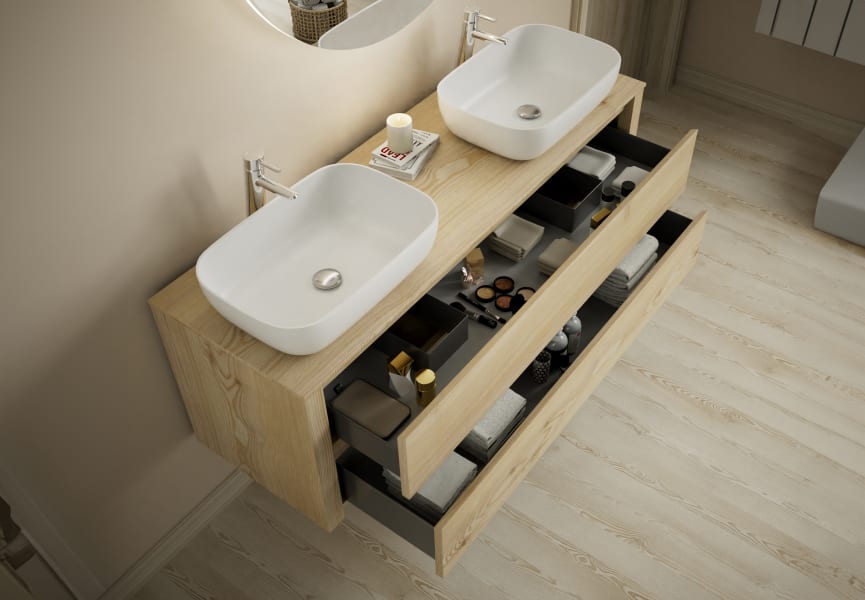 Meubles de salle de bains avec comptoir en bois massif Laponia Bruntec détail 2