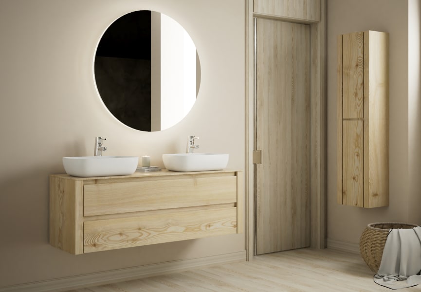 Meubles de salle de bains avec comptoir en bois massif Laponia Bruntec principal 0