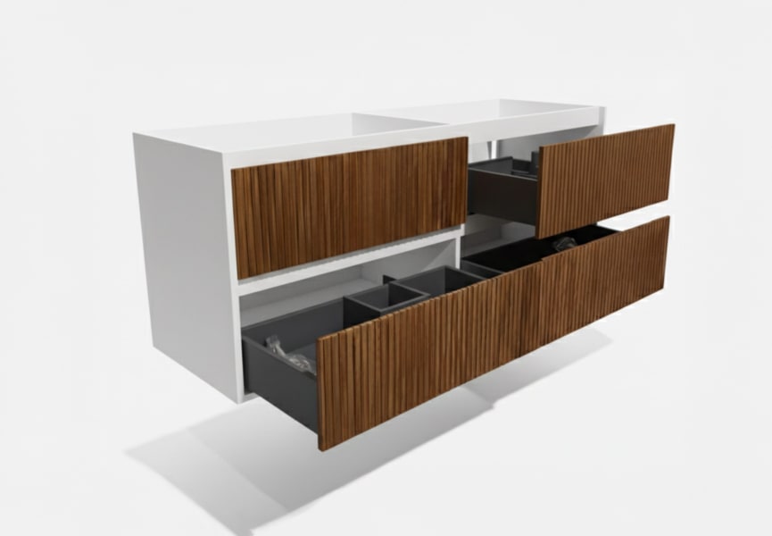 Meuble de salle de bains en bois massif avec plan de toilette Alpes 18 Bruntec détail 10