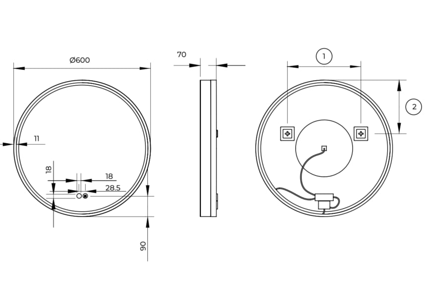 Miroir de salle de bain avec éclairage LED Bolonia Ledimex croquis 5