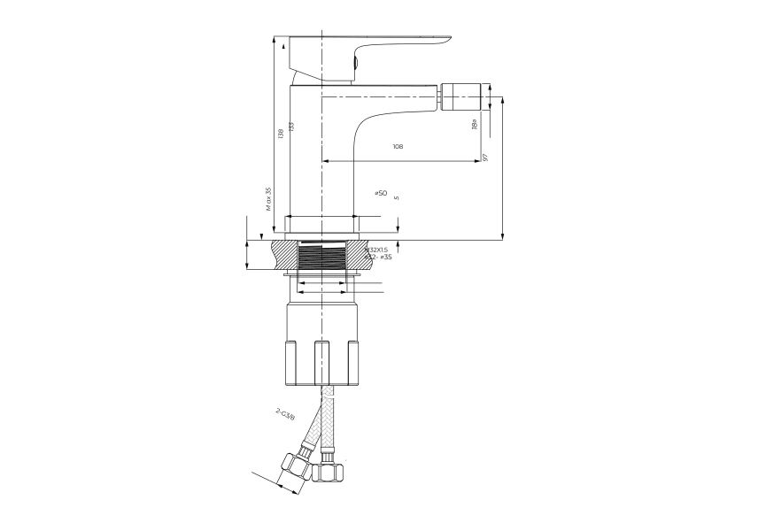 Mitigeur de bidet GME Cassio croquis 5