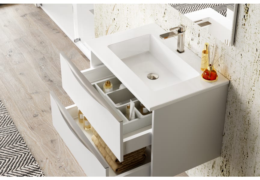 Meuble de salle de bains avec plan de toilette en bois détail 2