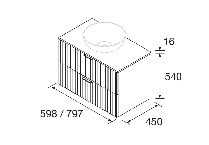 Meubles de salle de bains avec plan de toilette en bois Biba Salgar croquis 2