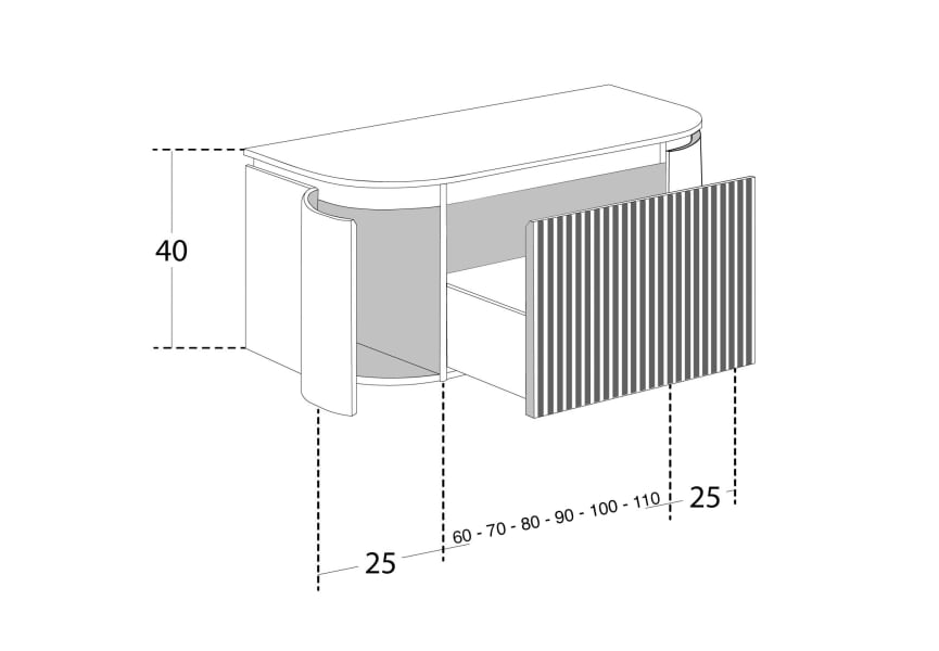 Meuble de salle de bain, plusieurs dimensions, en bois massif de frêne avec plan de toilette en bois Evo Curve Bruntec croquis 7