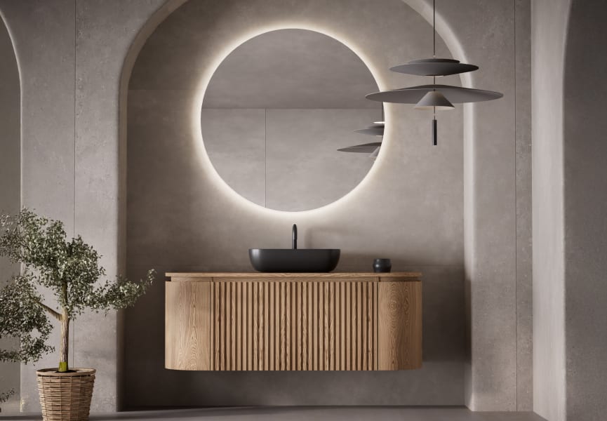 Meuble de salle de bains en frêne massif avec plan de toilette en bois Neo Curve Bruntec principal 0