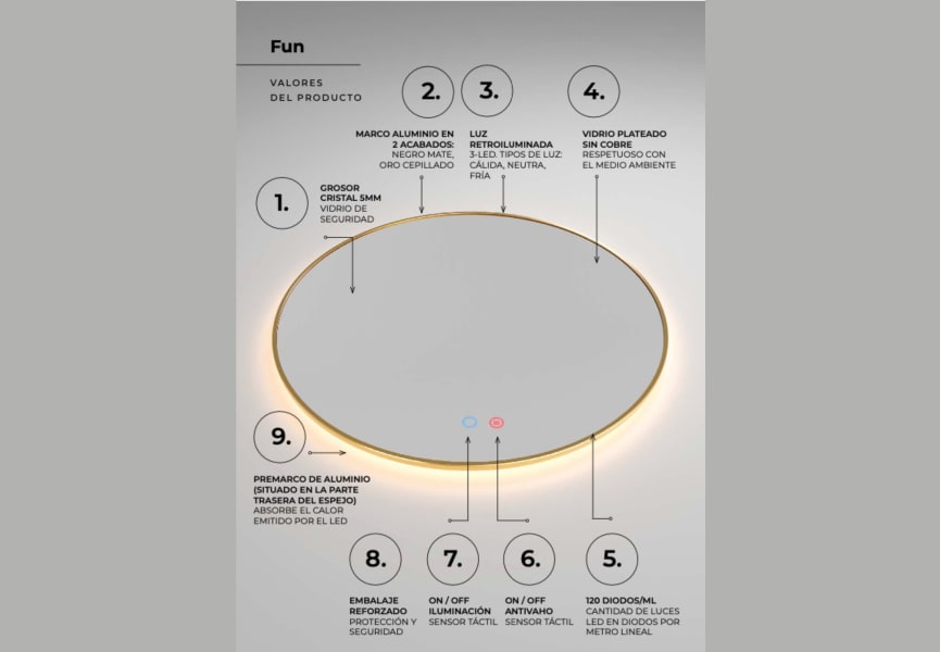 Miroir de salle de bain avec éclairage LED Fun Ledimex détail 4