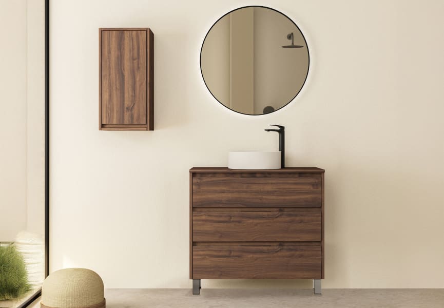 Meuble de salle de bains avec plan de toilette en bois Boston Bruntec principal 1