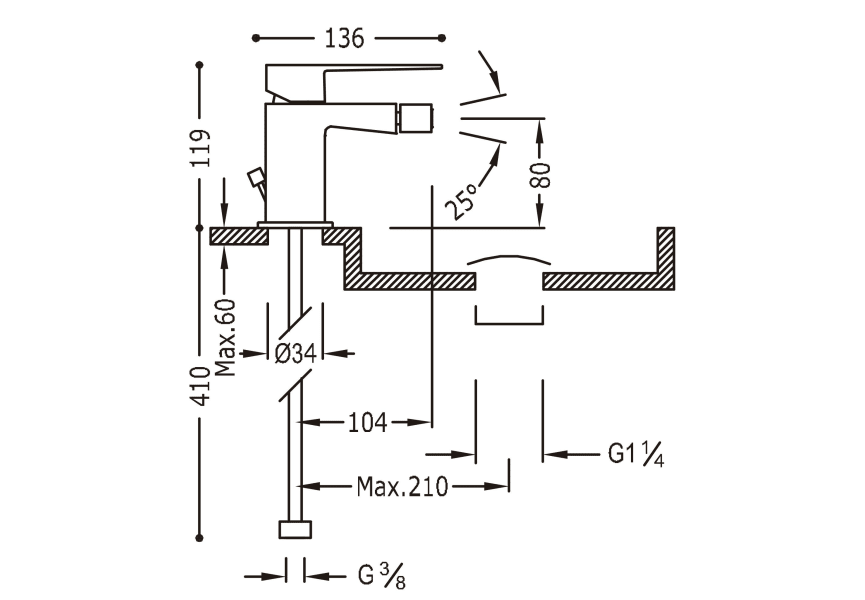 mitigeur de bidet Slim Exclusive Tres croquis 4
