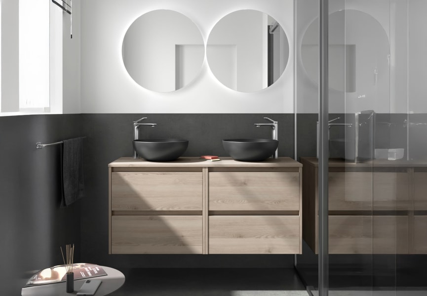 Meubles de salle de bains avec plan de toilette en bois Noja Salgar principal 6