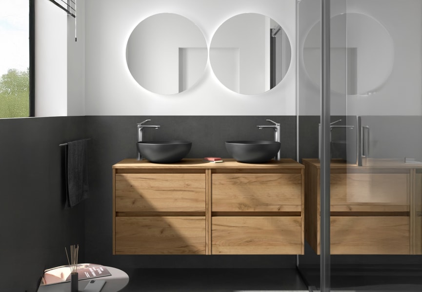 Meubles de salle de bains avec plan de toilette en bois Noja Salgar principal 8