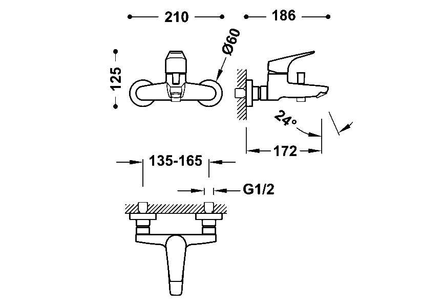 Robinet de douche et de baignoire Canigo Tres croquis 1