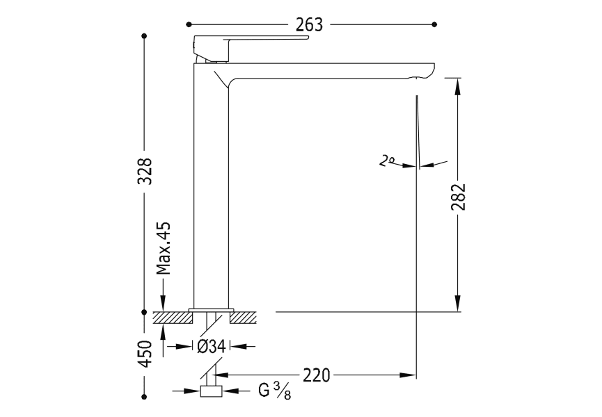 Robinet de lavabo Loft Tres croquis 1