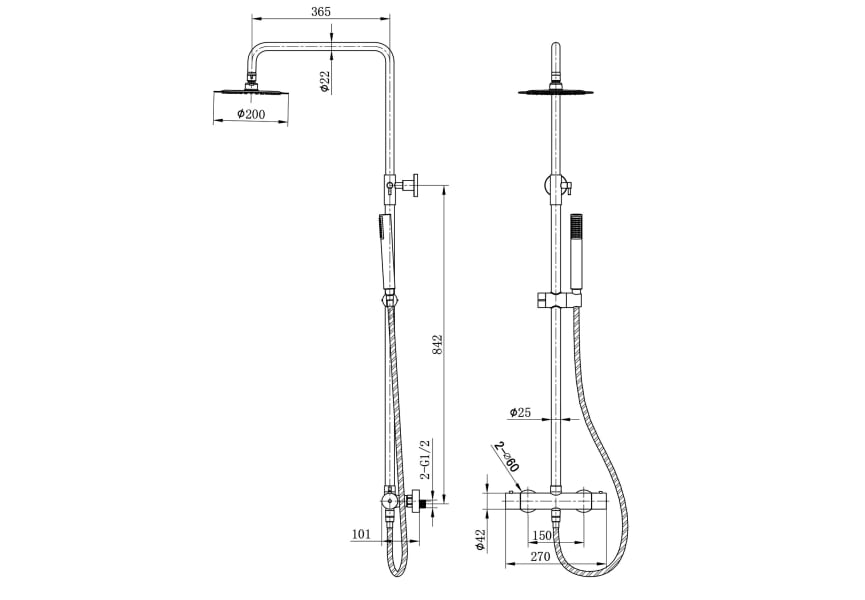 Ensemble douche et baignoire Monza Imex croquis 14