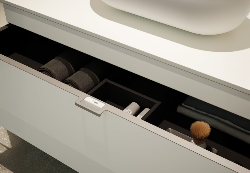 Meuble de salle de bains avec plan de toilette en bois Logika Royo détail 5