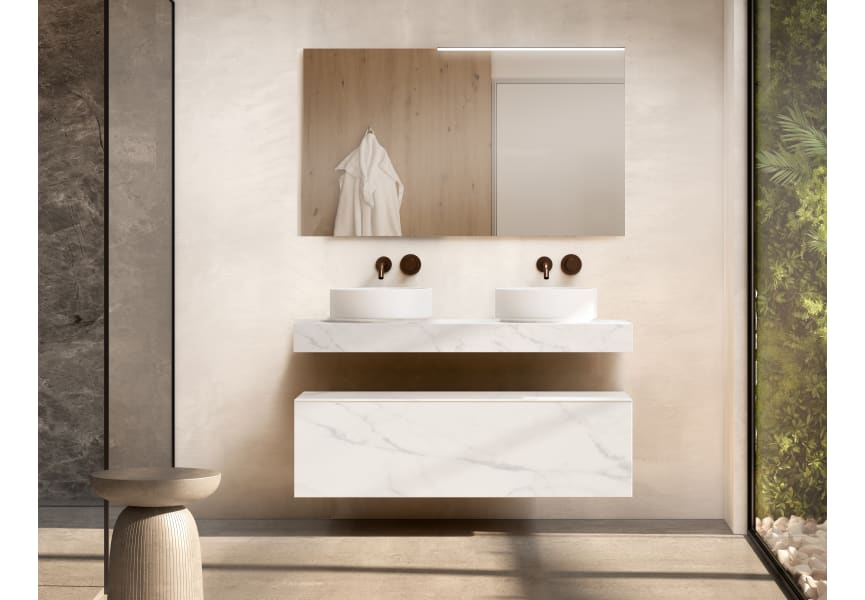 Meuble de salle de bains avec plan de toilette en bois de 10 cm de hauteur de couleur Cala Nomad Visobath principal 2