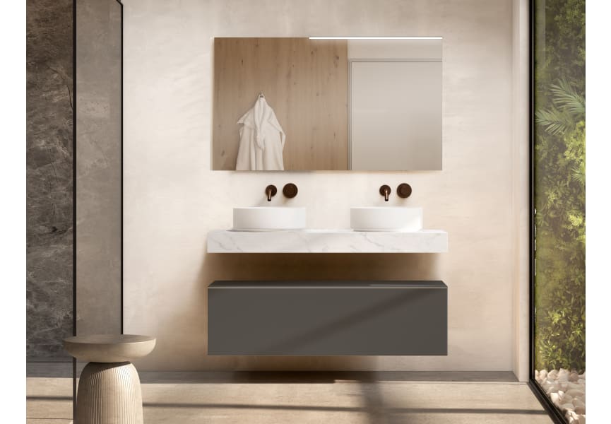 Meuble de salle de bains avec plan de toilette en bois de 10 cm de hauteur de couleur Cala Nomad Visobath principal 0