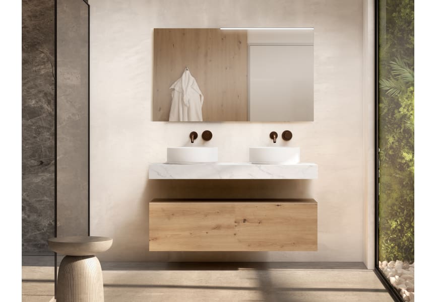 Meuble de salle de bains avec plan de toilette en bois de 10 cm de hauteur de couleur Cala Nomad Visobath principal 1
