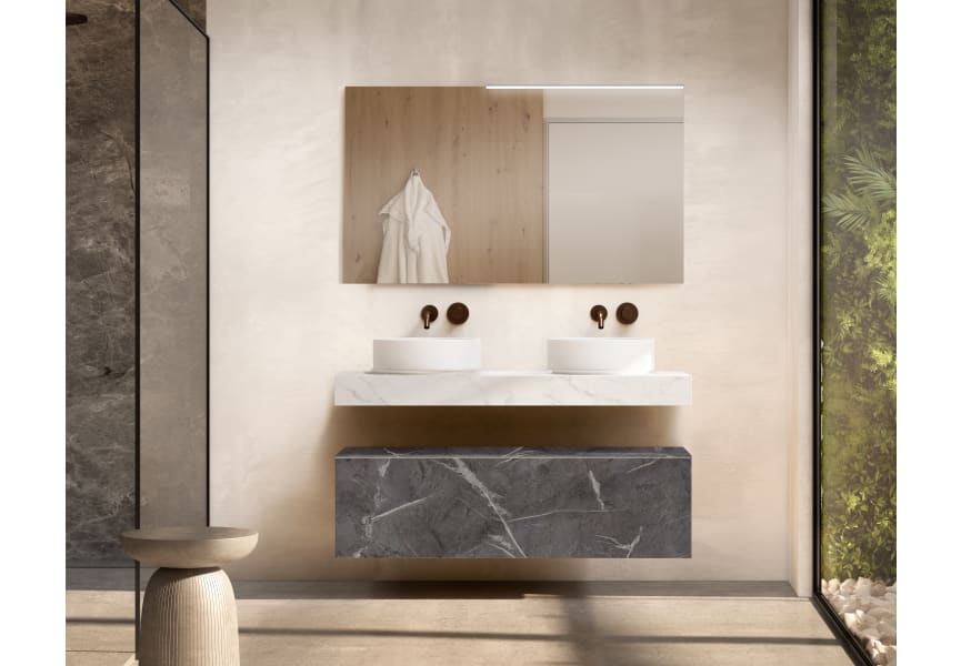 Meuble de salle de bains avec plan de toilette en bois de 10 cm de hauteur de couleur Cala Nomad Visobath principal 3