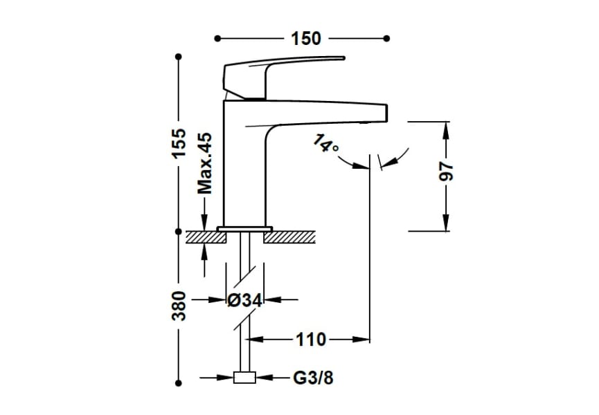 Robinet de lavabo Flat Tres croquis 2