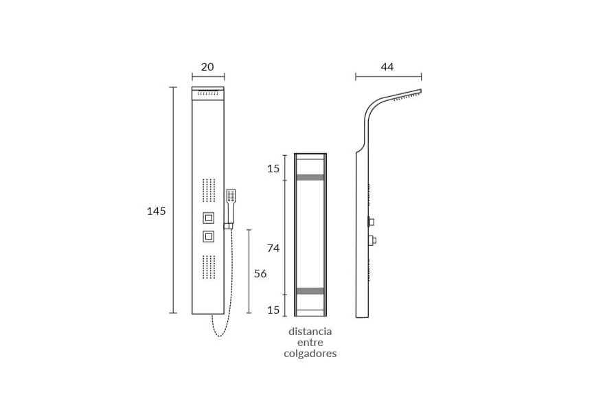 Colonne de douche hydromassante Ensa Sagobar croquis 1