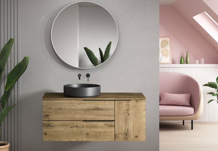 Meuble de salle de bains avec plan de toilette en bois Coban Bruntec principal 0