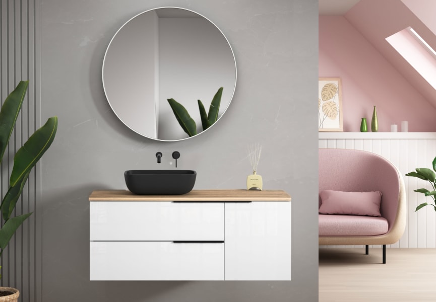 Meuble de salle de bains avec plan de toilette en bois Coban Bruntec principal 3