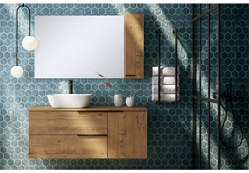 Meuble de salle de bains avec plan de toilette en bois Coban Bruntec principal 1
