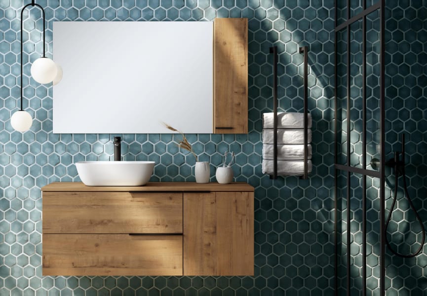 Meuble de salle de bains avec plan de toilette en bois Coban Bruntec principal 1