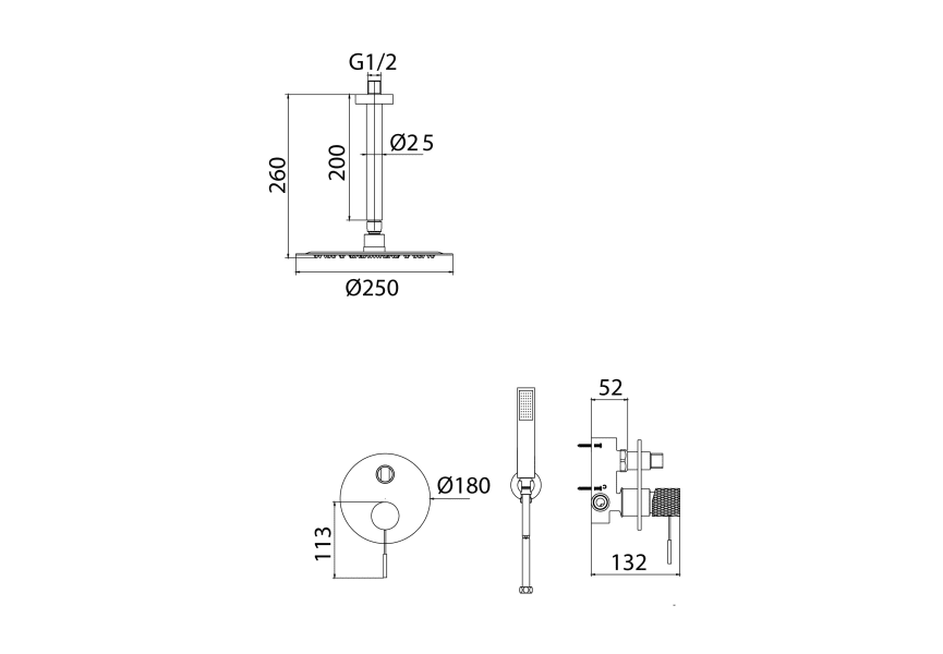 Ensemble douche et baignoire à encastrer Top Imex croquis 17