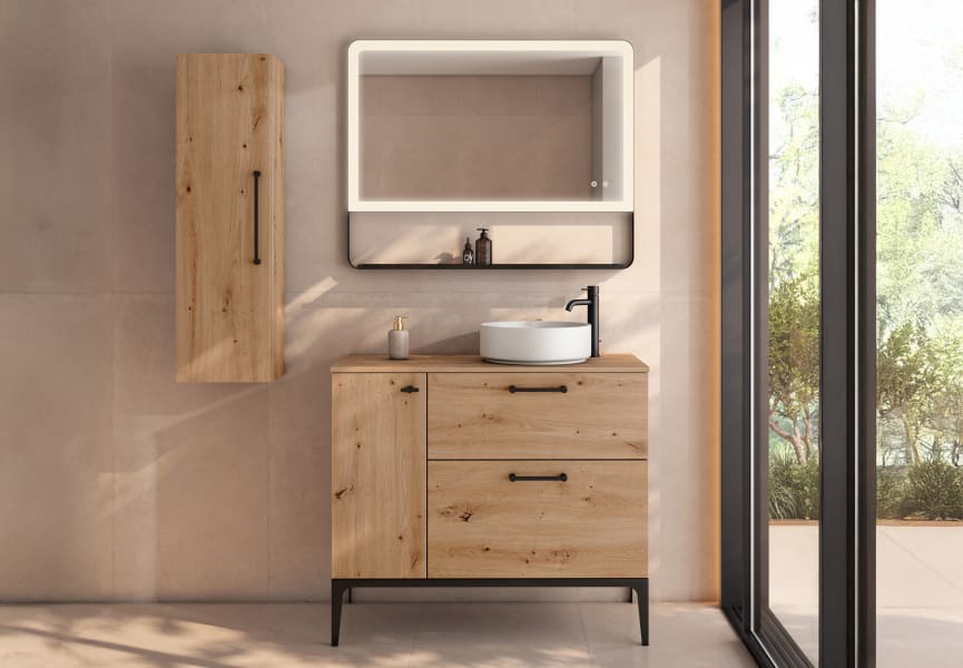 Meuble de salle de bains avec tabouret, plan de toilette en bois Verso Viso principal 3