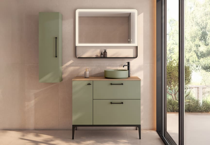 Meuble de salle de bains avec tabouret, plan de toilette en bois Verso Viso principal 5