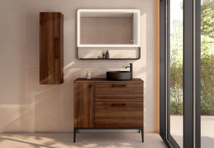 Meuble de salle de bains avec tabouret, plan de toilette en bois Verso Viso principal 6