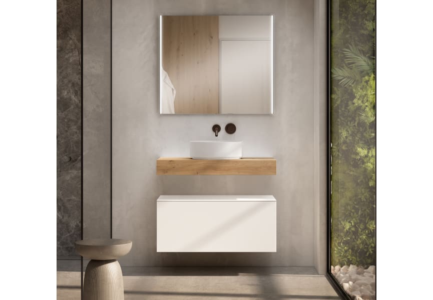 Meuble de salle de bains avec plan de toilette en bois de 10 cm de hauteur couleur chêne avec caisson Nomad Visobath principal 0