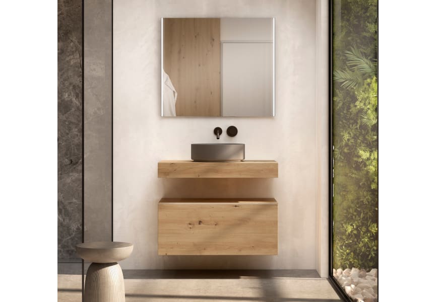 Meuble de salle de bains avec plan de toilette en bois de 10 cm de hauteur couleur chêne avec caisson Nomad Visobath principal 4