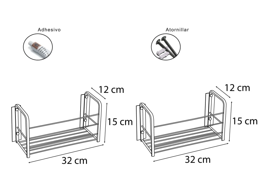 Rectangular shower shelf 600 Bruntec croquis 1