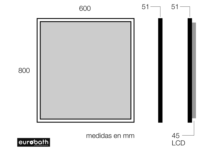 Miroir de salle de bains avec éclairage LED Atiu Eurobath croquis 6