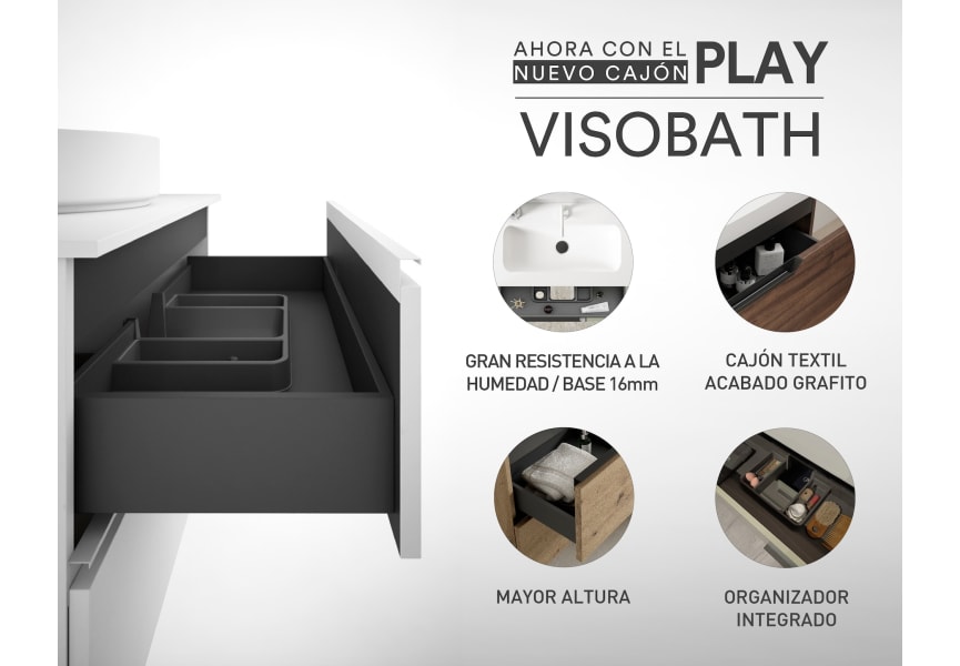 Meuble de salle de bains avec plan de toilette en chêne hydrofuge Box Visobath option 4
